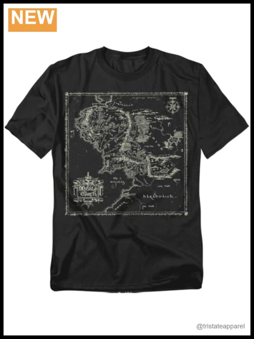 Lord of the Rings Map of Middle Earth Unisex Adult Cotton T-Shirt